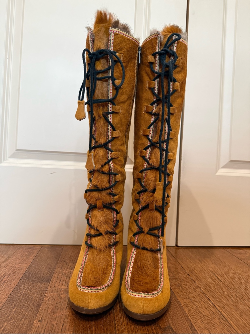 FRYE Women Tall Suede & Fur Lace-Up Boots